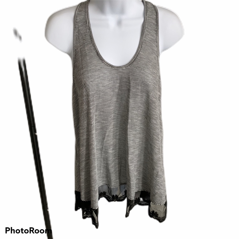 Black White Striped Lace Racerback Tank Top L